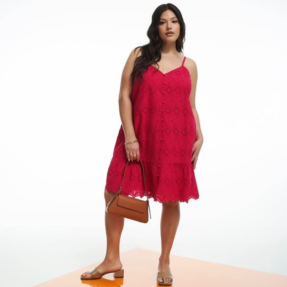 Addition Elle Eyelet Tiered Dress with Front Buttons | Size 14 - Picture 1 of 7